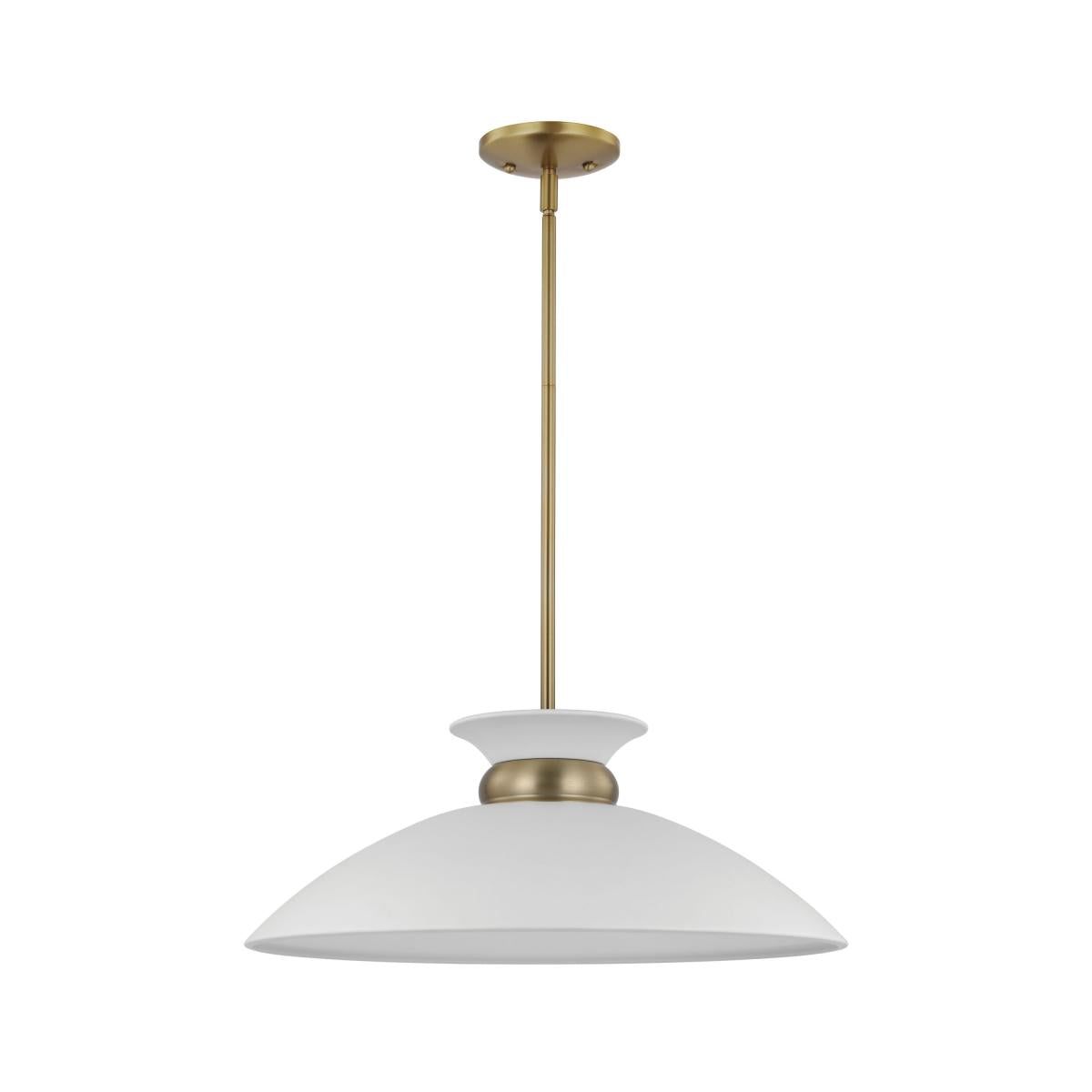 Perkins Medium Retro Saucer Dome Pendant - Matte Black or Matte White and Burnished Brass 