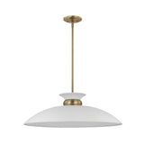Perkins Large Retro Saucer Dome Pendant - Matte White and Burnished Brass
