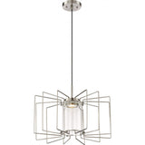 Wired LED Modern Cage Pendant by Nuvo Lighting - Brushed Nickel with Clear Glass