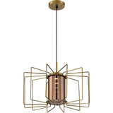 Wired LED Modern Cage Pendant by Nuvo Lighting  - Vintage Brass with Amber Glass