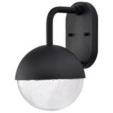 Exterior 6" LED Matte Black Glass Outdoor Globe Sconce - Clear Seeded Glass