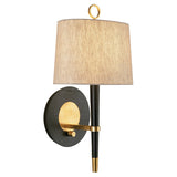 Johnathan Adler Ventana Wall Sconce with Ebony Wood, Brass Hardware and Linen Shade - Practical Props