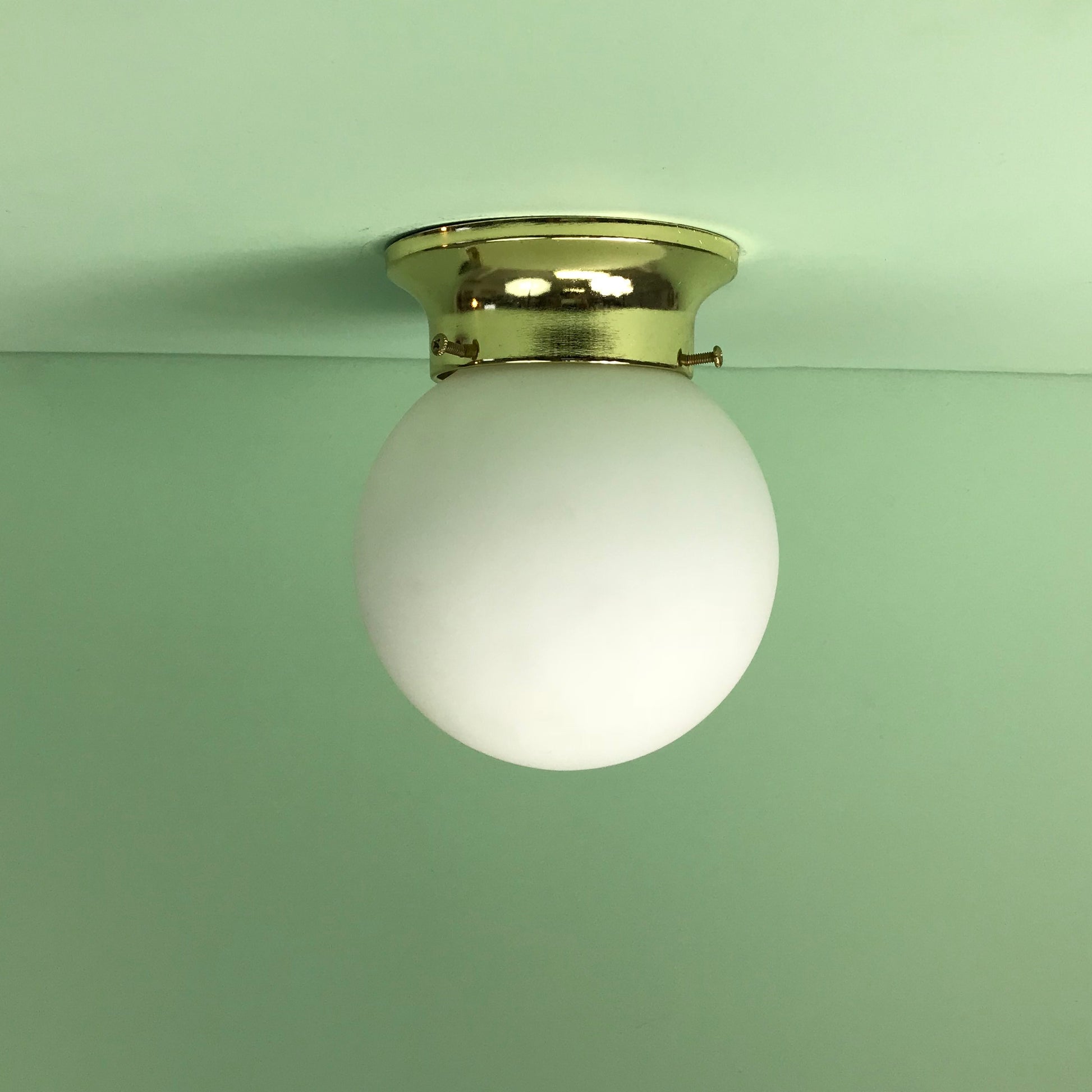 6" Mini Satin Glass Globe Flush Mount with Polished Brass Hardware