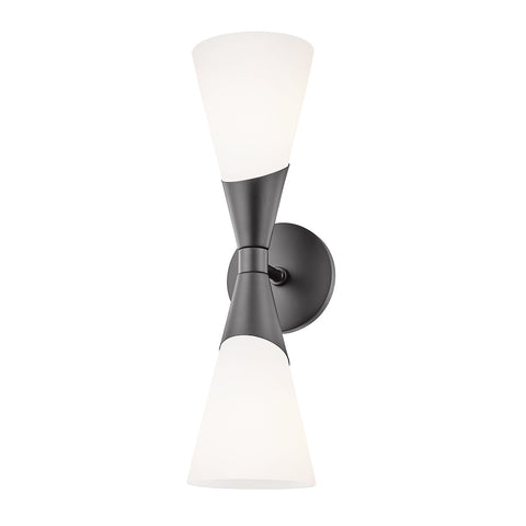 Mitzi Parker Double Cone Bowtie Bathroom Wall Sconce with Frosted Glass in Satin Black by Hudson Valley