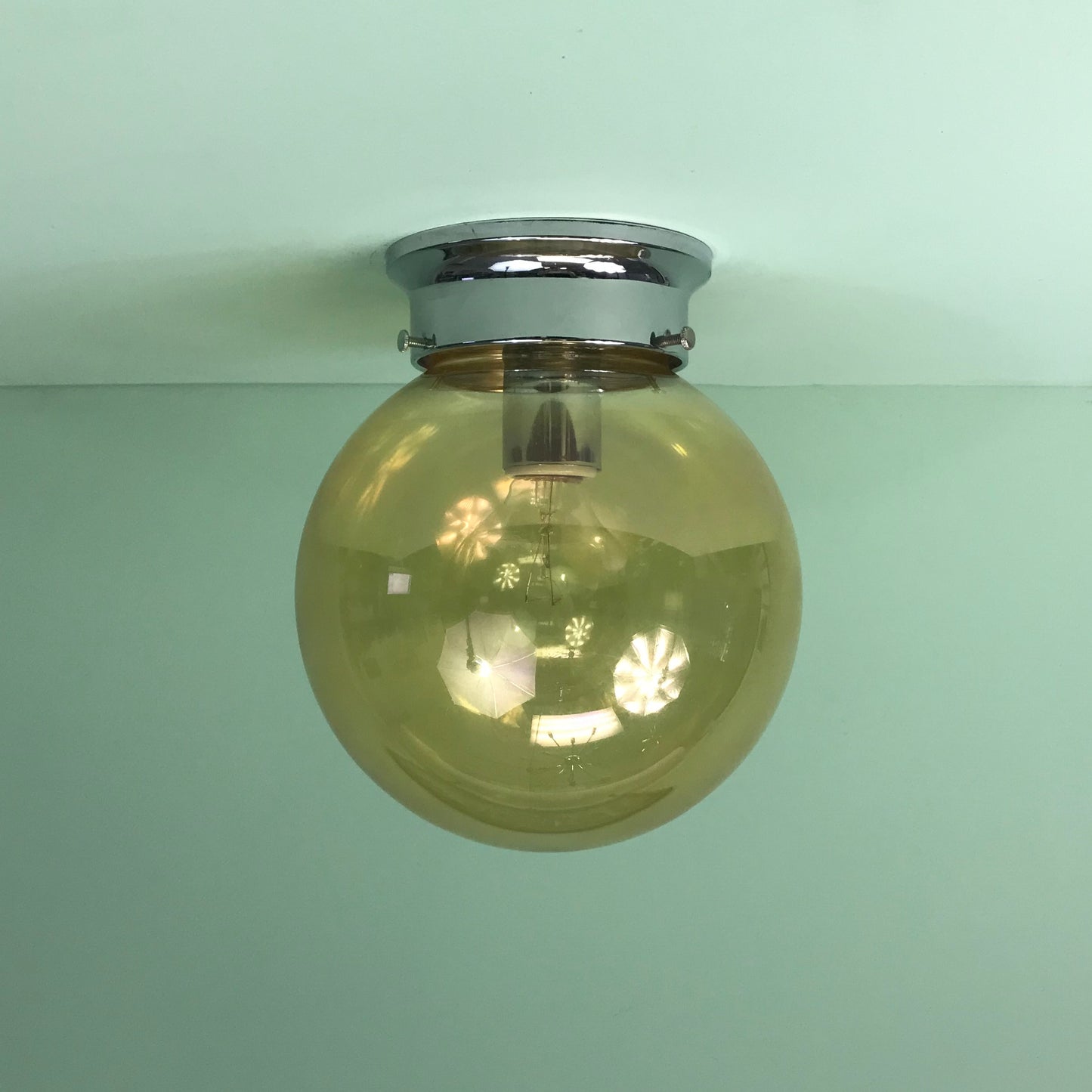 Retro 8" Amber Glass Globe Flush Mount Fixtures with Chrome Hardware