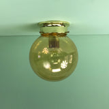 Retro 8" Amber Glass Globe Flush Mount Fixtures with Polished Brass Hardware