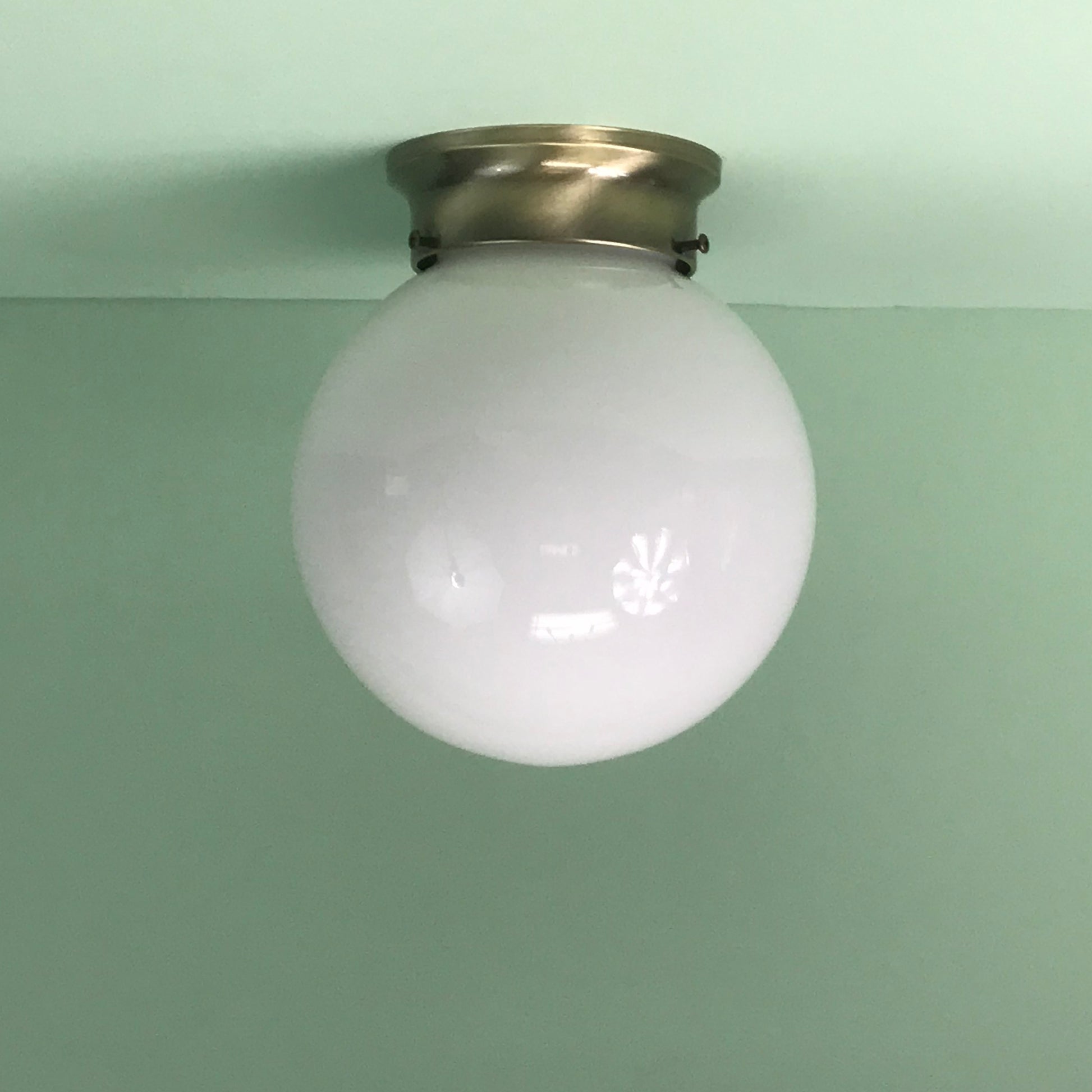 Retro 8" Opal Glass Globe Flush Mount Fixture with Antique Brass Hardware