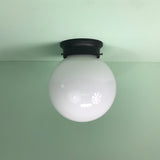 Retro 8" Opal Glass Globe Flush Mount Fixtures with Matte Black Hardware