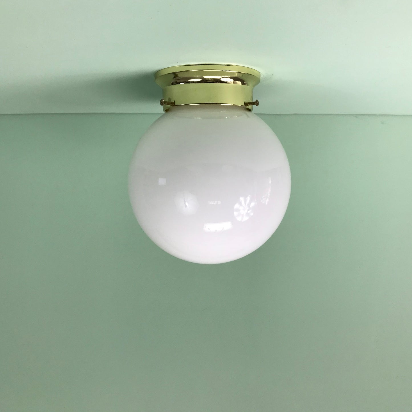 Retro 8" Opal Glass Globe Flush Mount Fixtures with Polished Brass Hardware