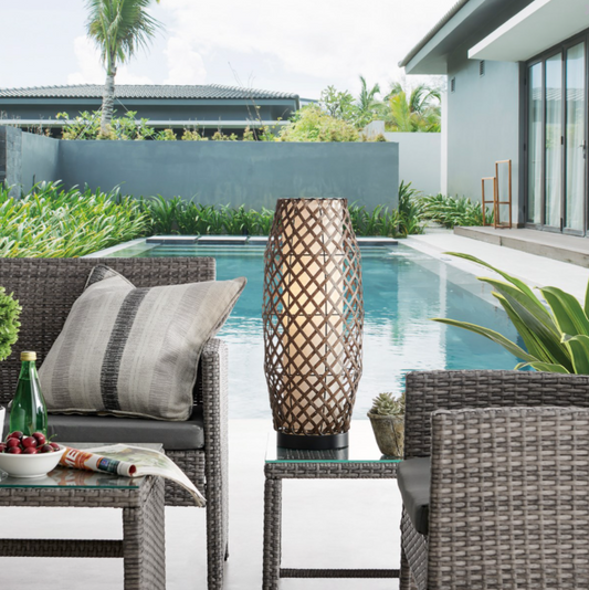 Baran Rattan Outdoor Wireless Table Lamp - Waterproof, Rechargeable and Dimmable LED Lamp - Midcentury Modern Lighting by Practical Props