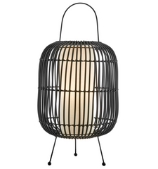 Clement Rattan Outdoor Lantern in Black - Waterproof, Rechargeable and Dimmable LED Lamp - Midcentury Modern Lighting by Practical Props