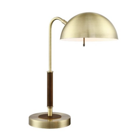 Clouseau Antique Brass and Walnut Desk Lamp by Lite Source