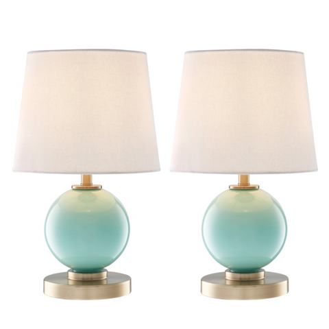 Eliza Sea Glass Blue, Green, Turquoise Modern Table Lamps with Linen Shades by Lite Source 