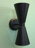 Exterior Dual Cone Wall Sconce Midcentury Modern Outdoor Light Fixture Black