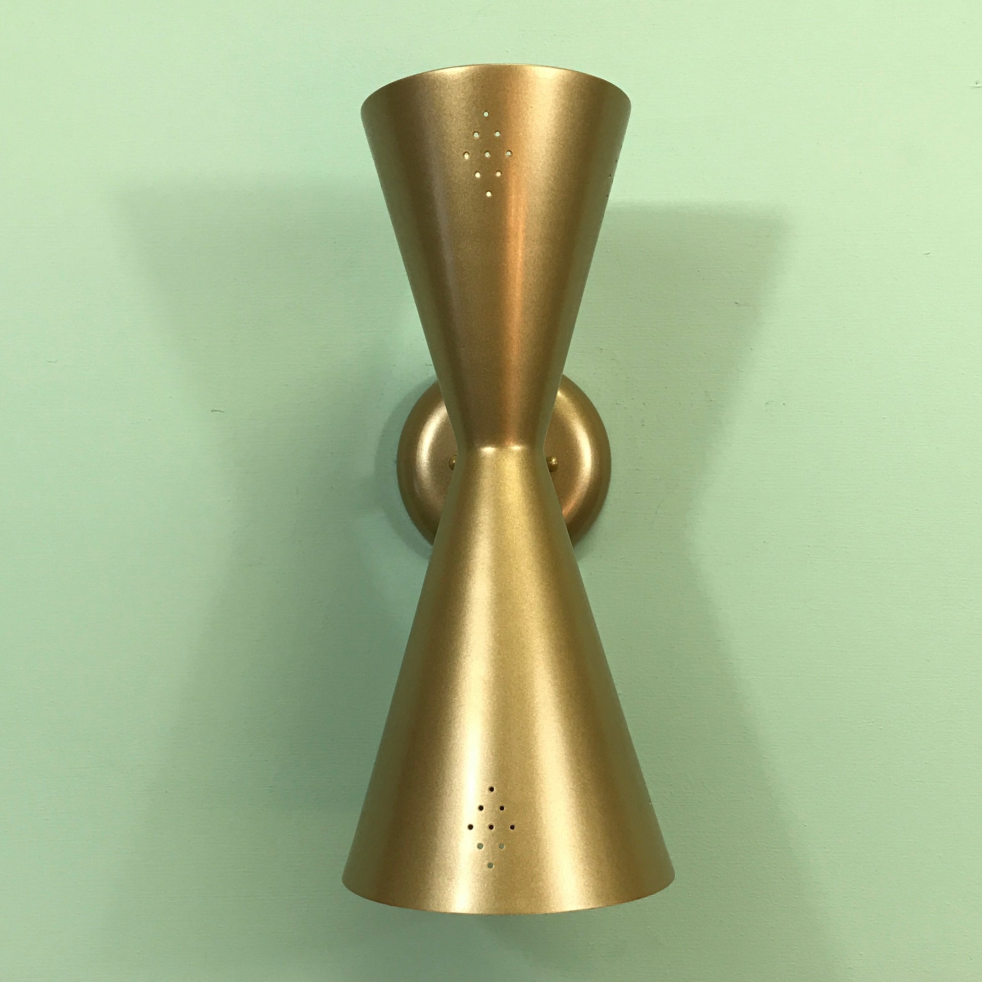 Midcentury Modern Bowtie Pinhole Dual Cone Wall Sconce Light Gold