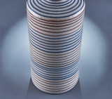 Felicia Pair of Striped Blue and White Ceramic Table Lamps with Linen Shades