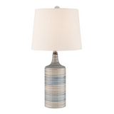 Felicia Pair of Striped Blue and White Ceramic Table Lamps with Linen Shades