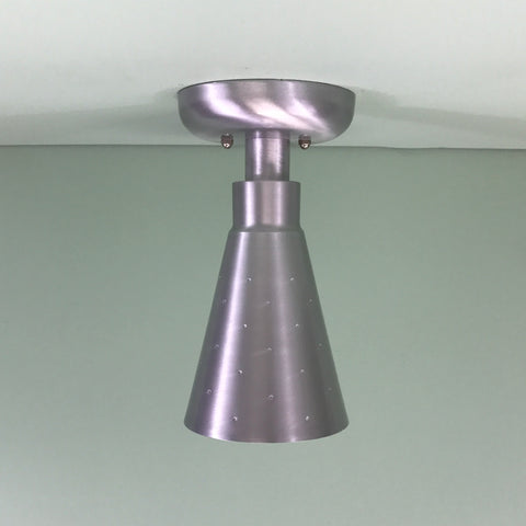 Midcentury Modern Flush Mount Pinhole Cone Ceiling Light Satin Aluminum