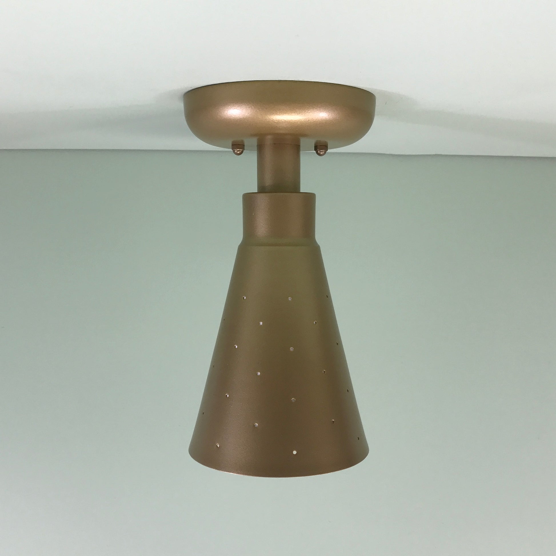 Midcentury Modern Flush Mount Pinhole Cone Ceiling Light Gold