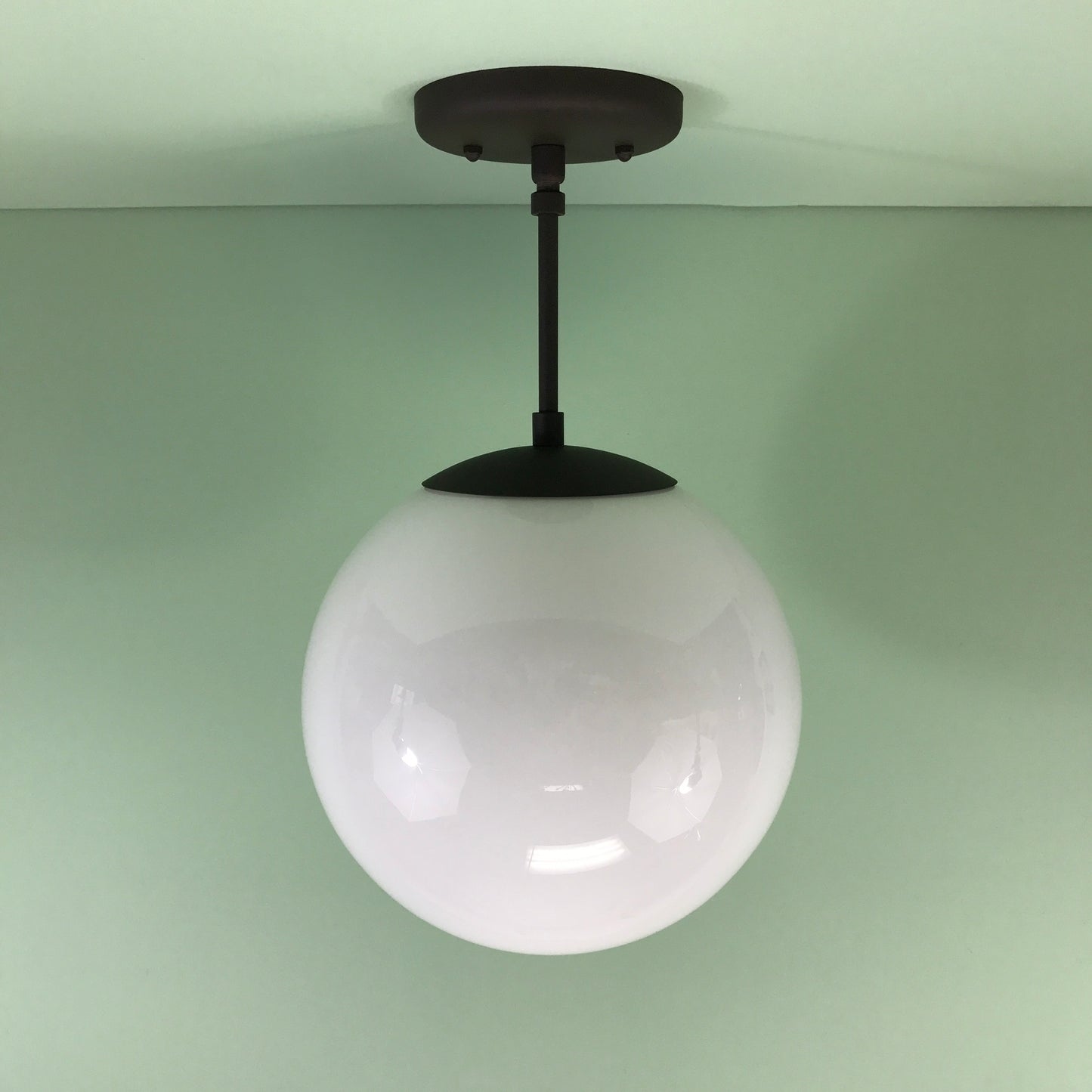 Mid Century Modern 10" Opal Glass Globe Pendant Light Rubbed Bronze