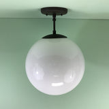 Handmade Custom Midcentury Modern 12" Opal Glass Globe Pendant Light Rubbed Bronze
