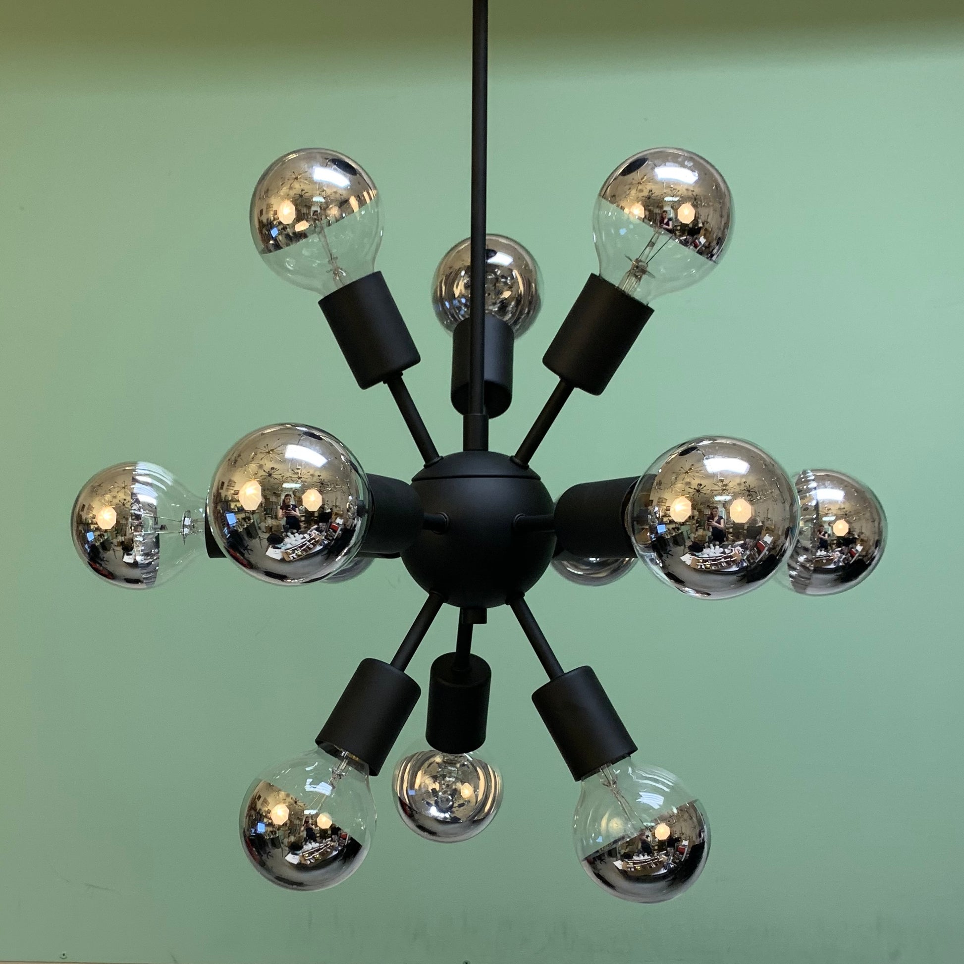 Midcentury Modern Globe Sputnik Chandelier Pendant Matte Black