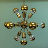 Midcentury Modern Globe Sputnik Chandelier Pendant Polished Brass