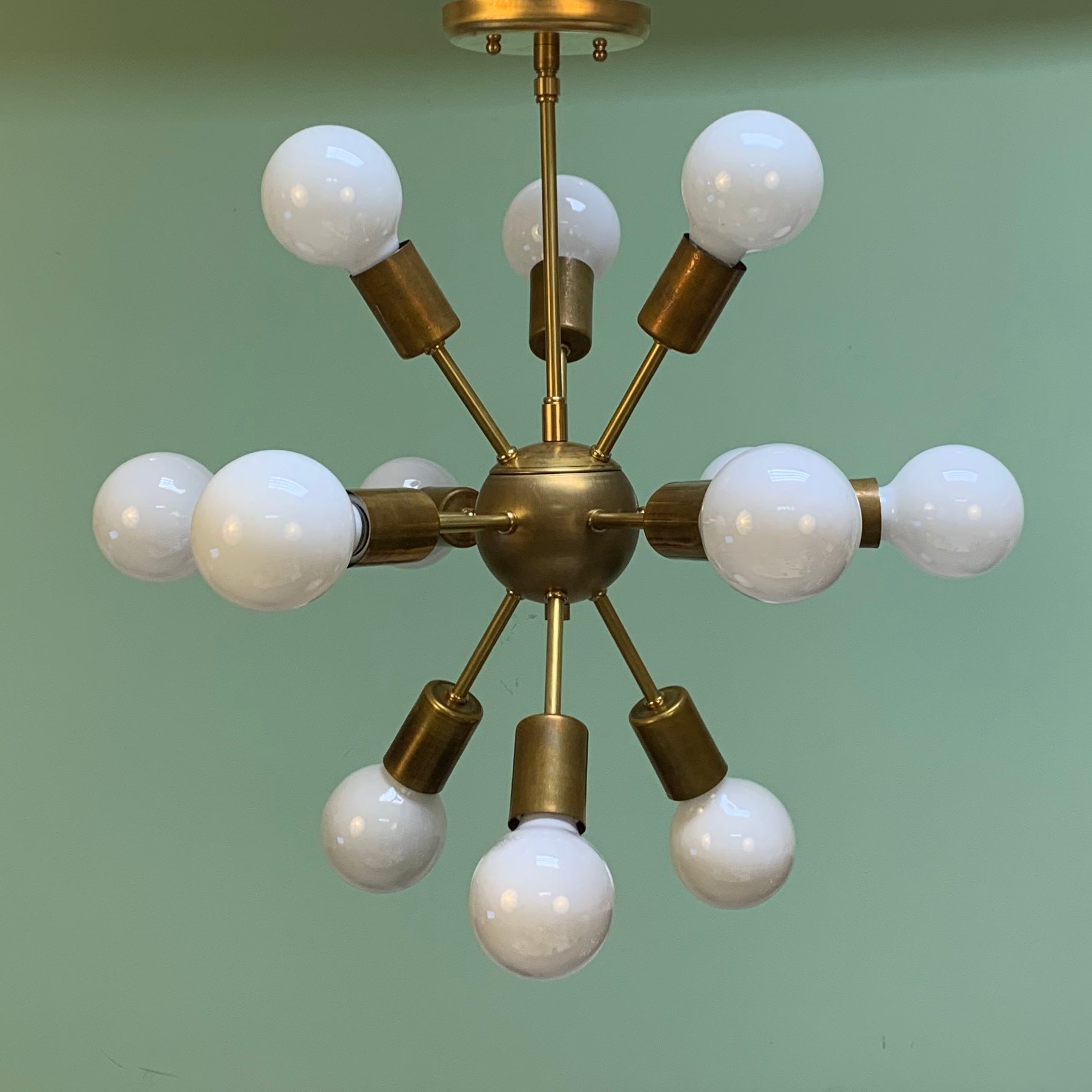 Midcentury Modern Globe Sputnik Chandelier Pendant Raw Brass