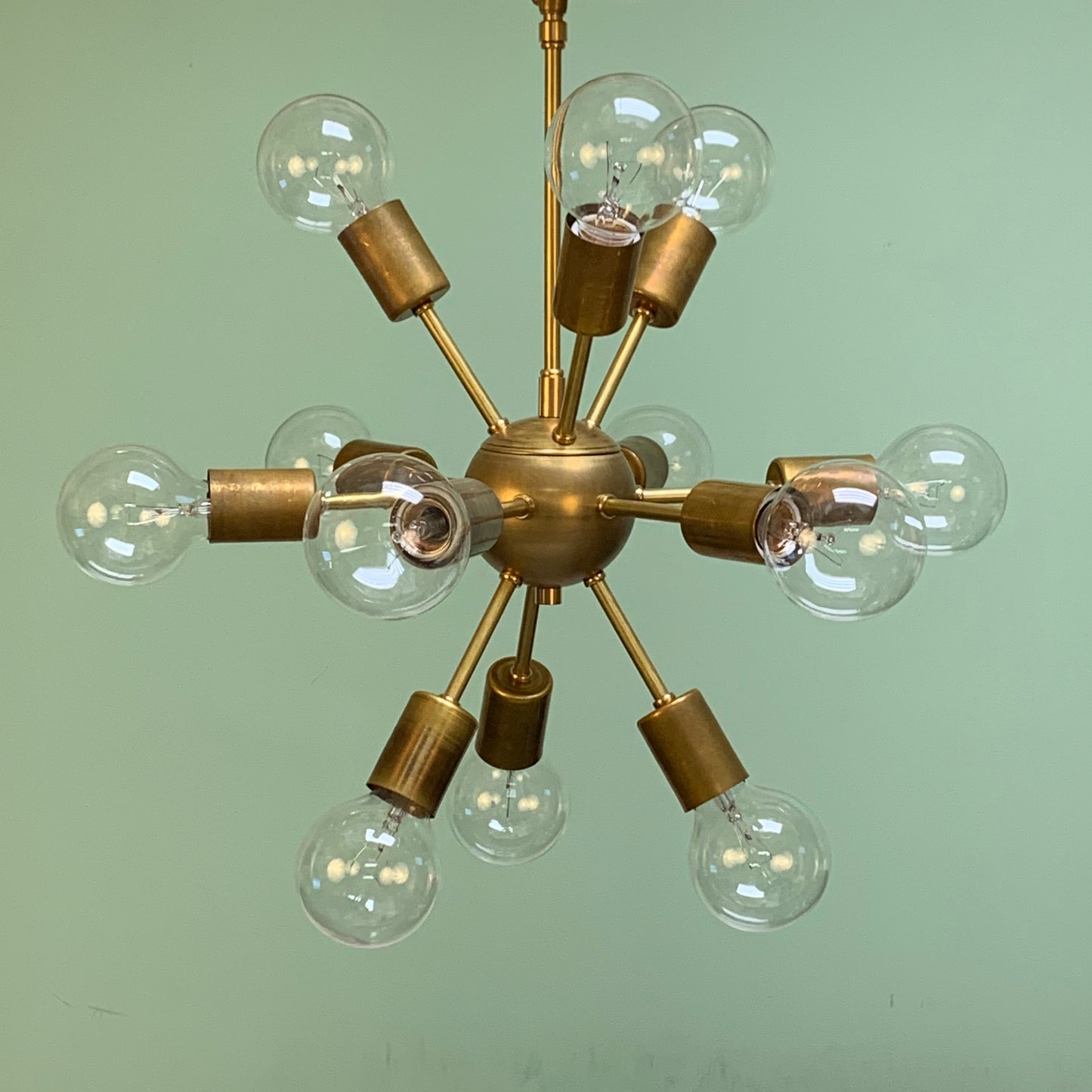 Midcentury Modern Globe Sputnik Chandelier Pendant Raw Brass
