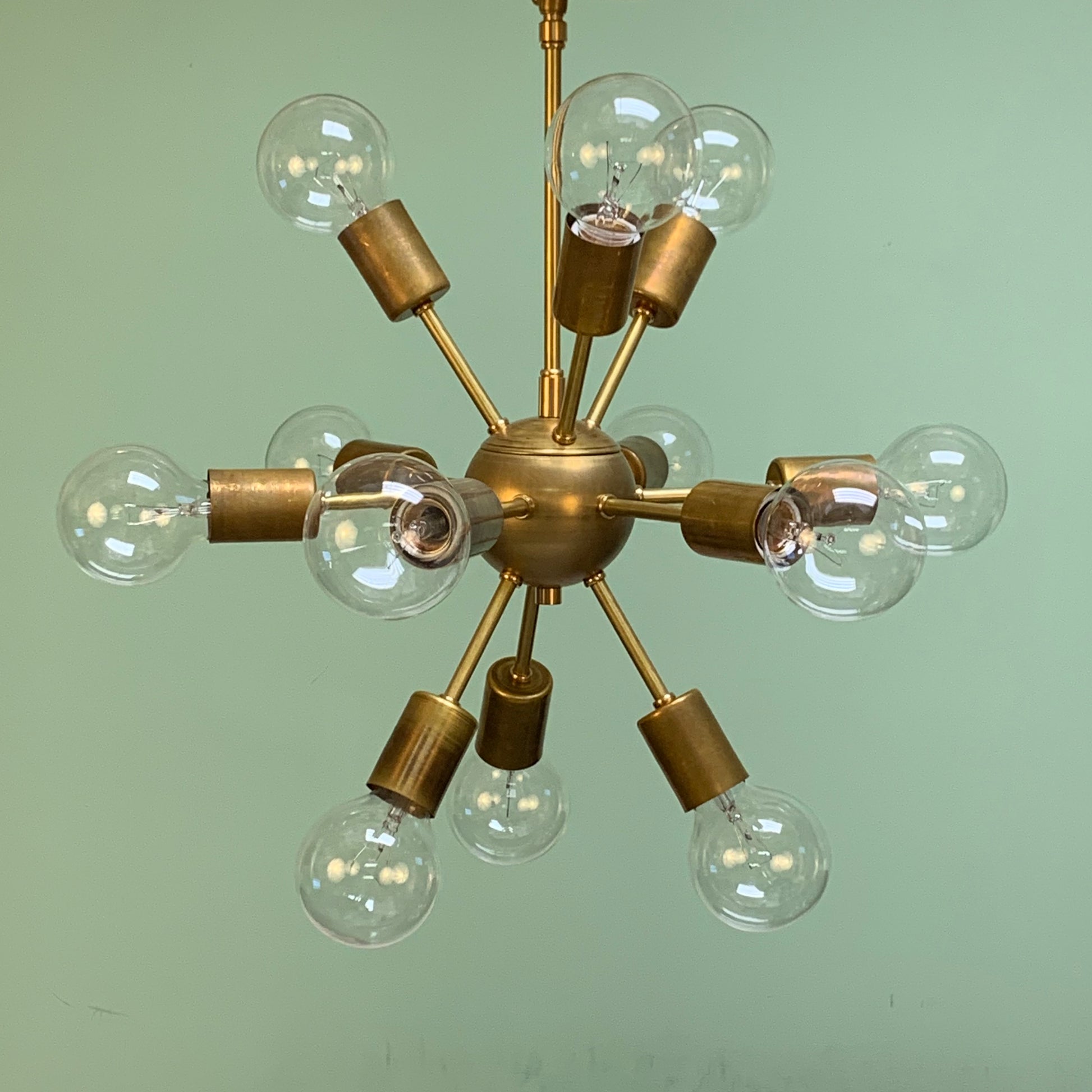 Midcentury Modern Globe Sputnik Chandelier Pendant Raw Brass
