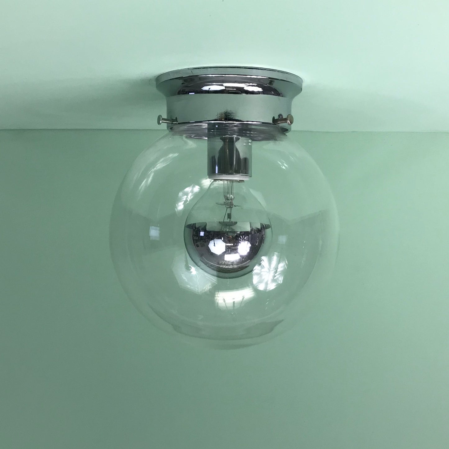 Half-Chrome 8" Clear Glass Globe Flush Mount Fixture