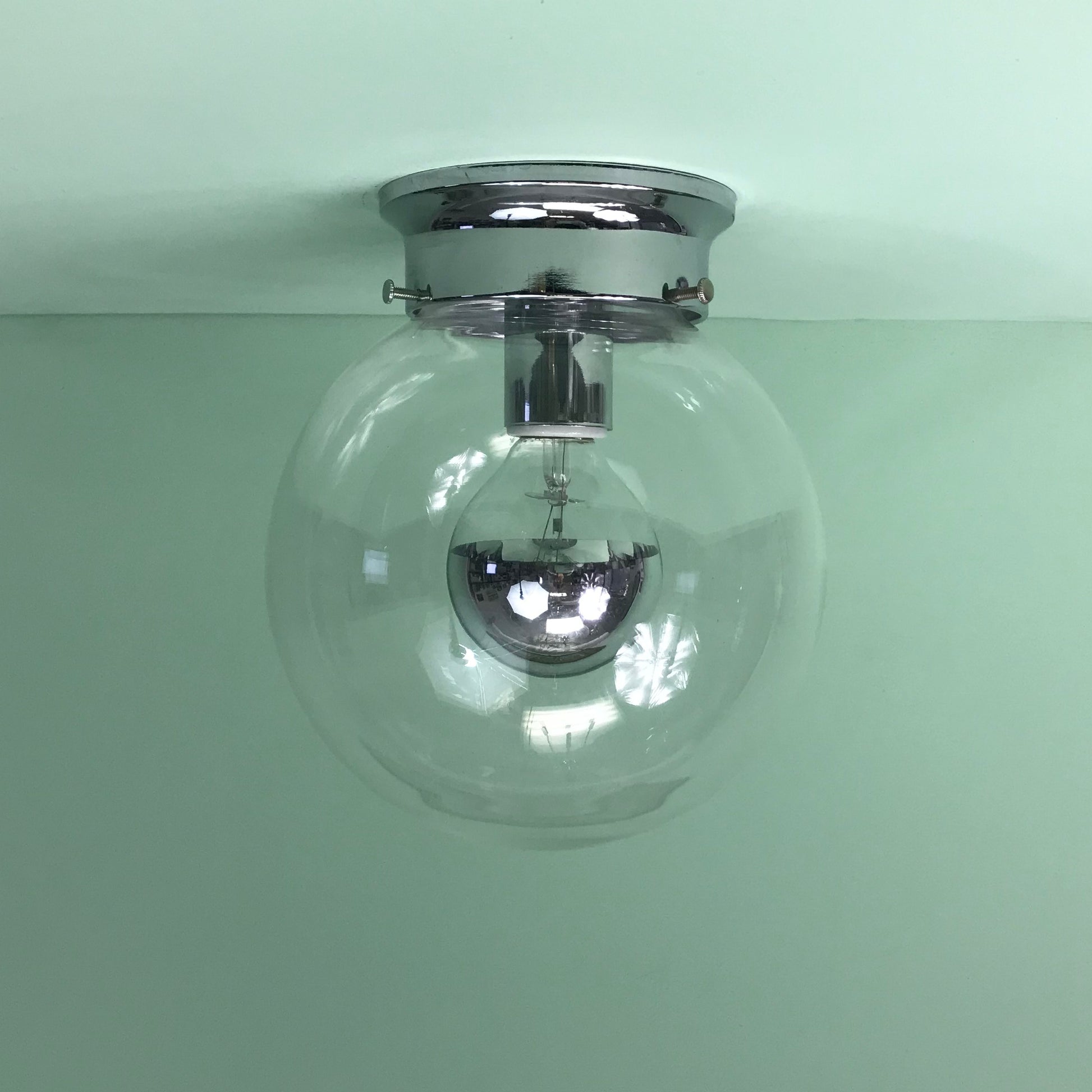 Half-Chrome 8" Clear Glass Globe Flush Mount Fixture