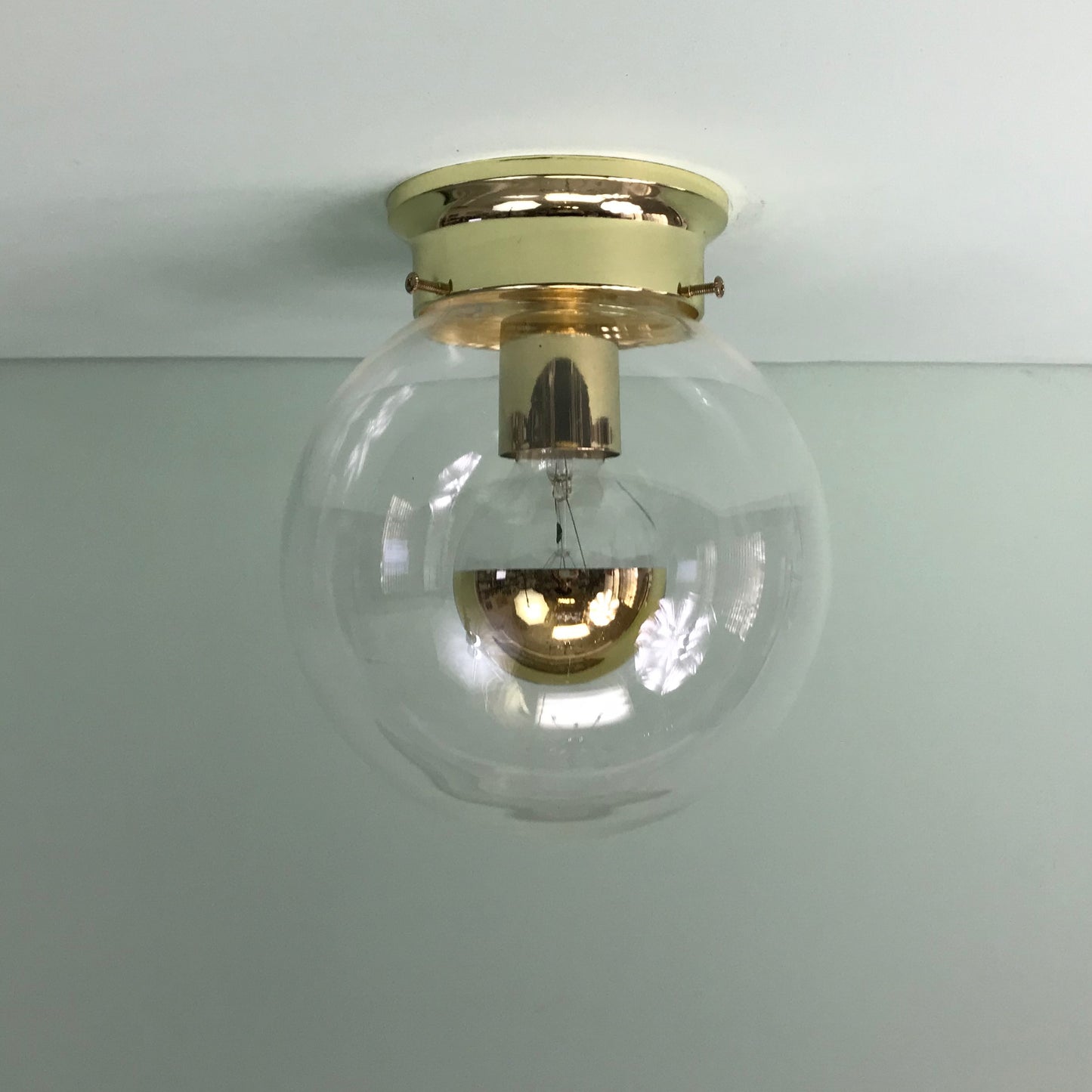 Half-Gold 8" Clear Glass Globe Flush Mount Fixture