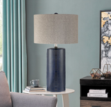Jacoby Navy Blue Ceramic Table Lamp with Linen Shade by Lite Source