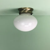 Retro Oval Glass Flush Mount Fixture with Antique Brass Hardware