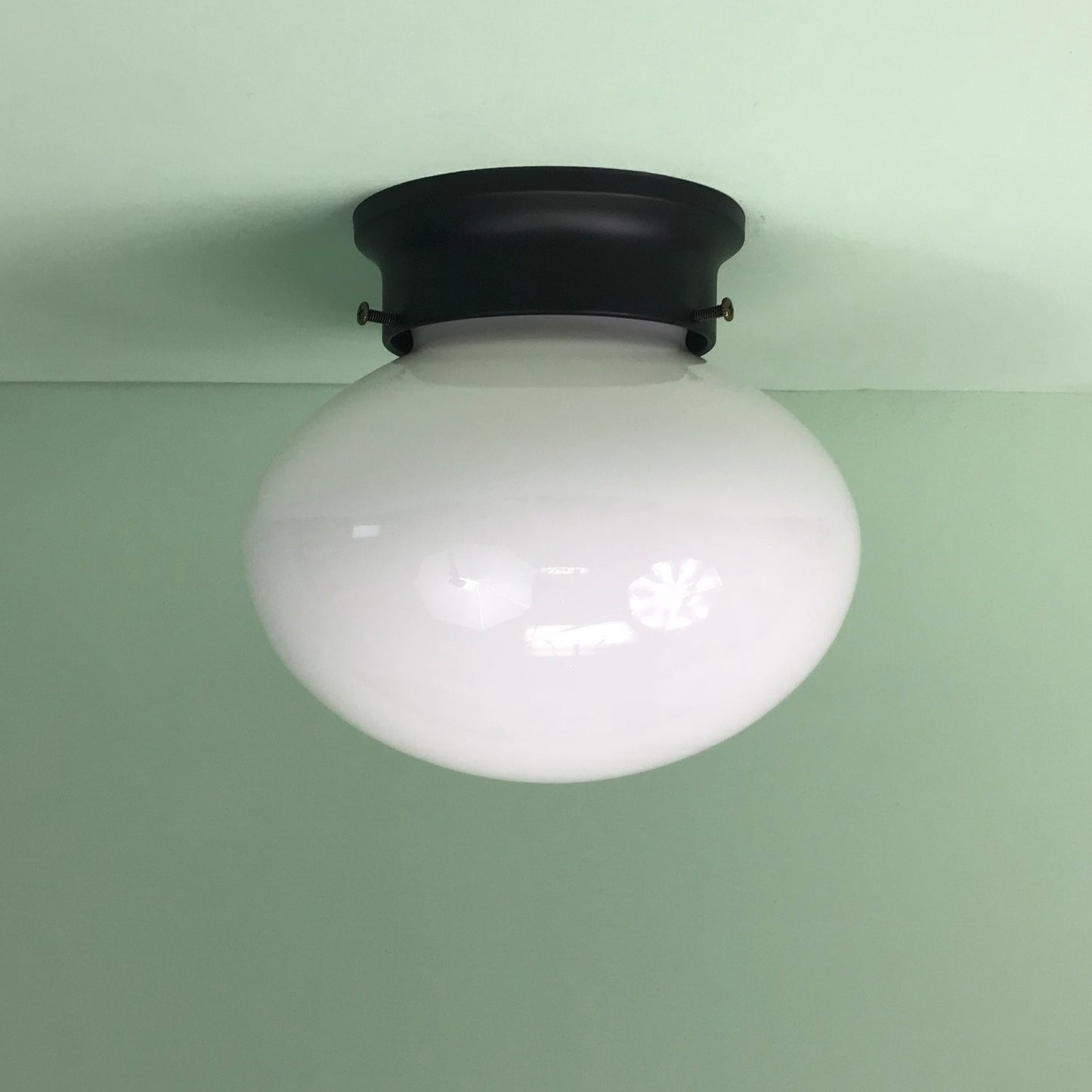 Retro Oval Glass Flush Mount Fixture with Matte Black Hardware