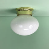 Retro Oval Glass Flush Mount Fixture with Polished Brass Hardware