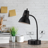 Pagan Matte Black Adjustable Gooseneck Desk Lamp with outlet USB port by Lite Source