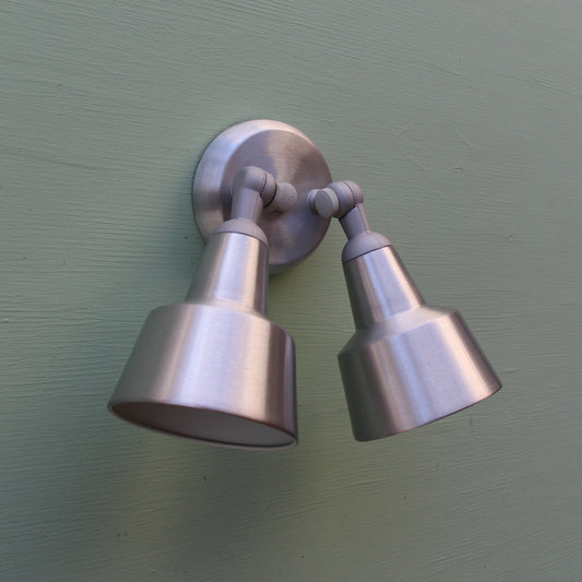 Remcraft 2054 Swedish Modern Exterior Double Bullet Sconce in Satin Aluminum