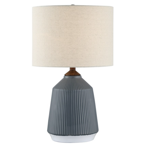 Saratoga Modern Striped Ceramic Table Lamp with Linen Drum Shade by Lite Source