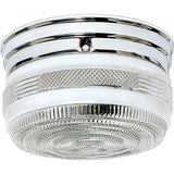 8" Retro Crystal and White Glass Flush Mount Drum Ceiling Fixture in Polished Chrome