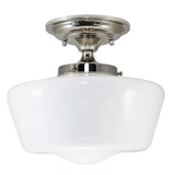 12" Opal Glass Schoolhouse Semi-Flush Mount Fixture by Practical Props - Polished Nickel