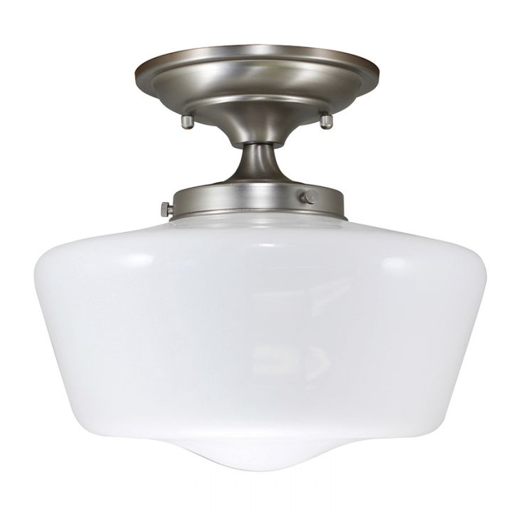 12" Opal Glass Schoolhouse Semi-Flush Mount Fixture by Practical Props - Satin Nickel