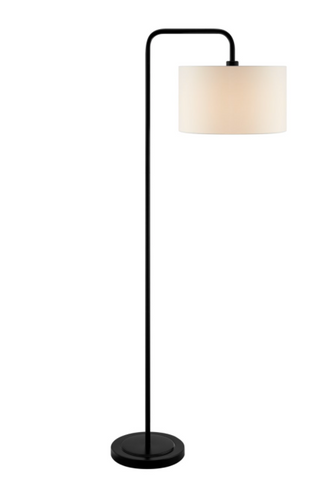 Orea Modern Minimalist Floor Lamp - Black Lamp w/ Off-White Drum Shade 