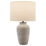 Claudine Cement Outdoor Table Lamp with Linen Drum Shade - Rechargeable LED Wireless Lamp