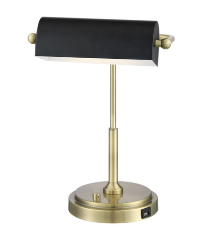 Caileb LED Modern Banker Lamp in Aged Brass or Satin Nickel 