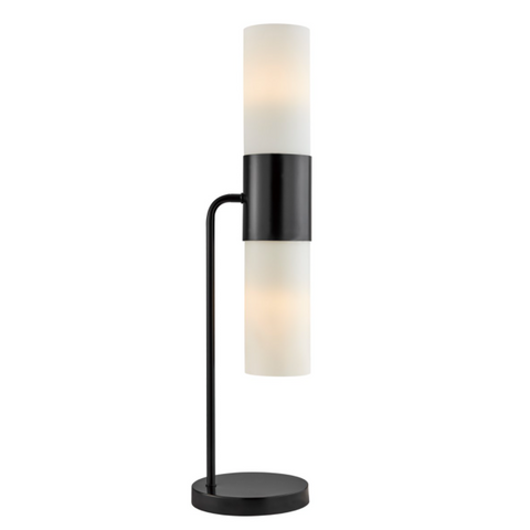 Dulance Modern Black + Frosted Glass Cylinder 2 Light Table Lamp