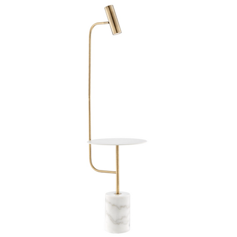Tatum Marble LED Floor Lamp with Side Table - Brass and White Marble
