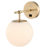 Lencho Modern Globe Sconce w/ Switch & Plug by Lite Source in Brushed Brass
