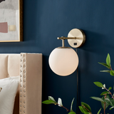 Lencho Modern Globe Sconce w/ Switch & Plug by Lite Source in Brushed Brass